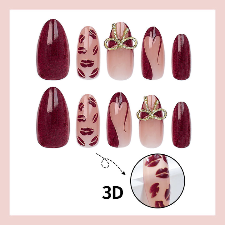 Artificial nail set with elegant bow and kiss mouth designs Kalsten
