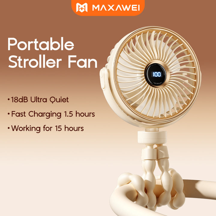 Unisex portable rechargeable clip fan with digital display, flexible clamp and multi-stage speed control Kalsten