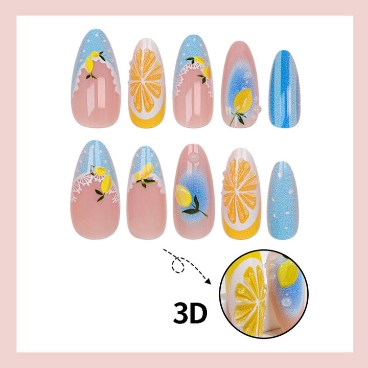 Artificial nail set with cheerful citrus and flower motifs Kalsten