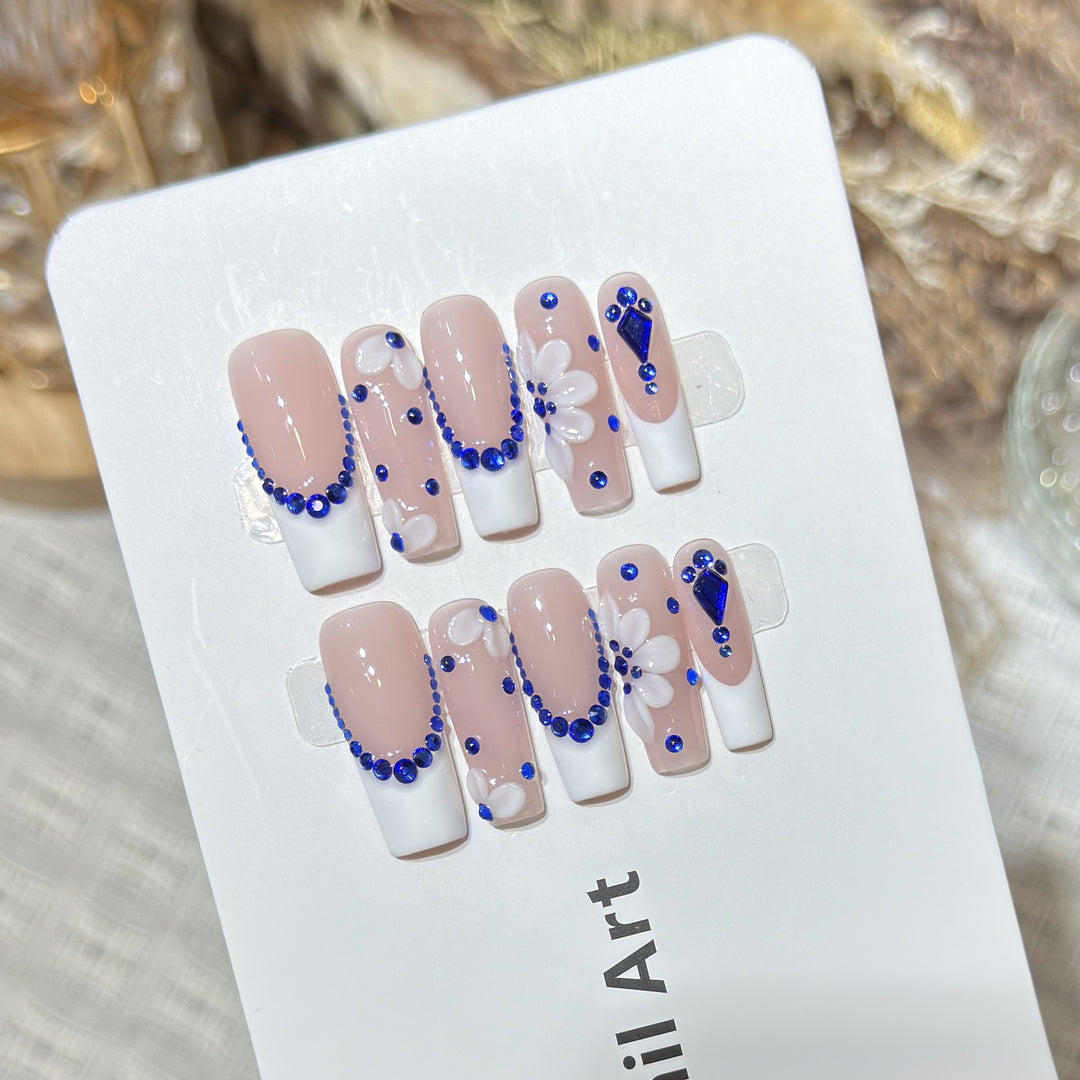Decorative Press-On Nails with Floral and Gemstone Accents Kalsten