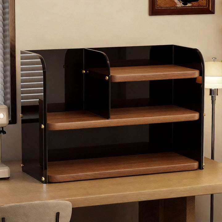 Two-Tier Countertop Beauty and Skincare Organizer with Adjustable Middle Shelf and Vertical Wire Panels