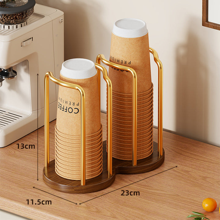 Countertop Paper Cup Dispenser with Wooden Base and Metal Frame