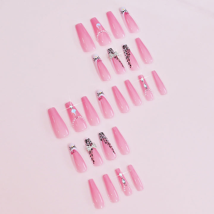 Elegant Full Cover Press-On Nail Tips with Decorative Elements