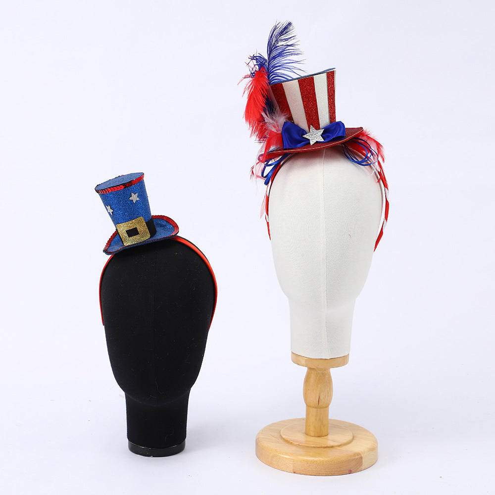 Unisex nan Party hairband with mini top hat and patriotic star ribbon Kalsten