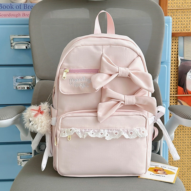 Cute Bow-Embellished Casual School Backpack
