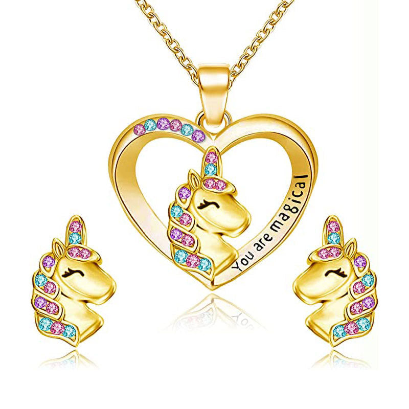 Unicorn Family Heart Pendant Necklace Kalsten
