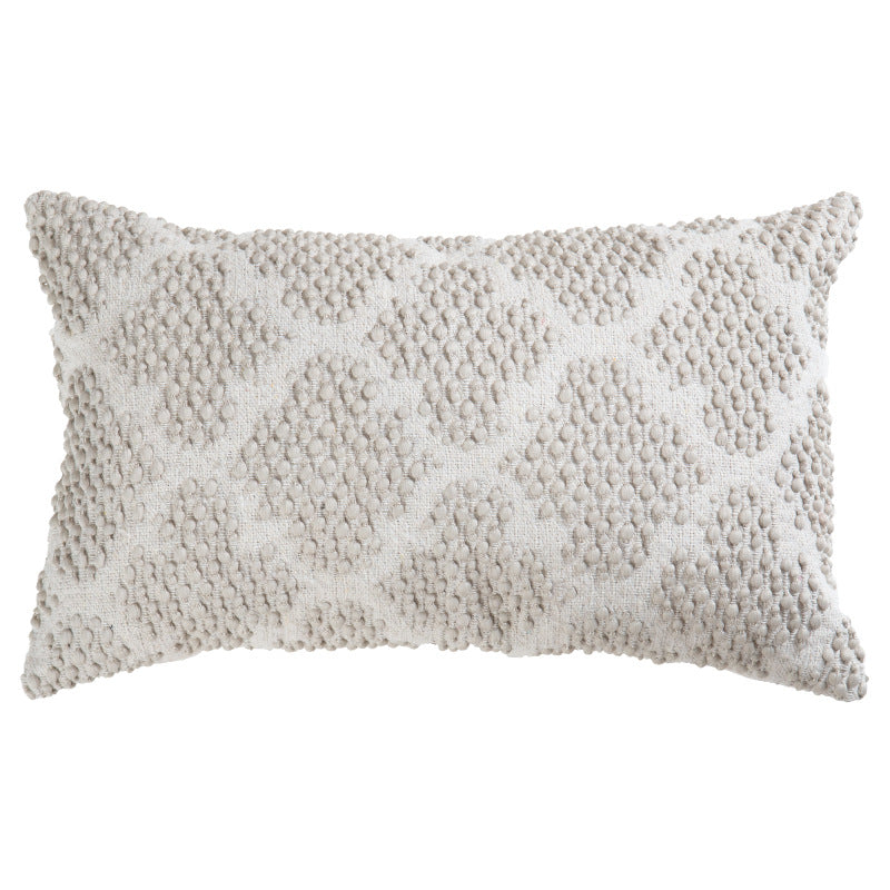 Decorative square cushion cover made of cotton-linen with tufted stripes and bouclé accents