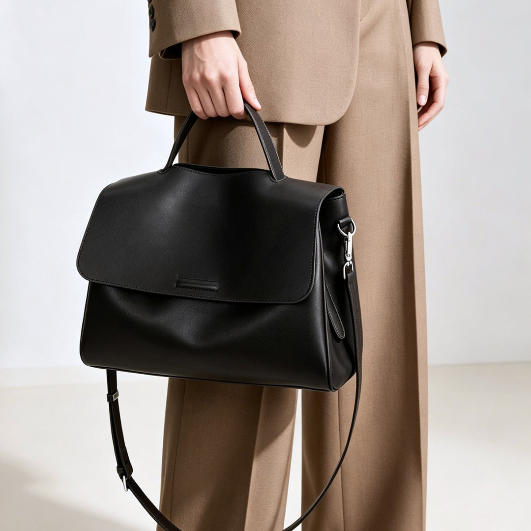 Structured Top-Handle Flap Satchel with Detachable Crossbody Strap