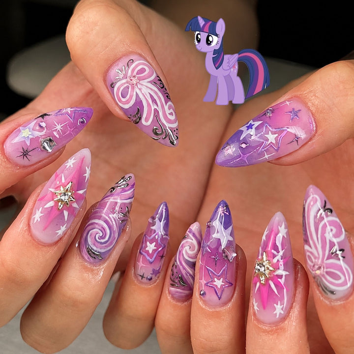 Artificial artificial nails with playful star and glitter designs Kalsten