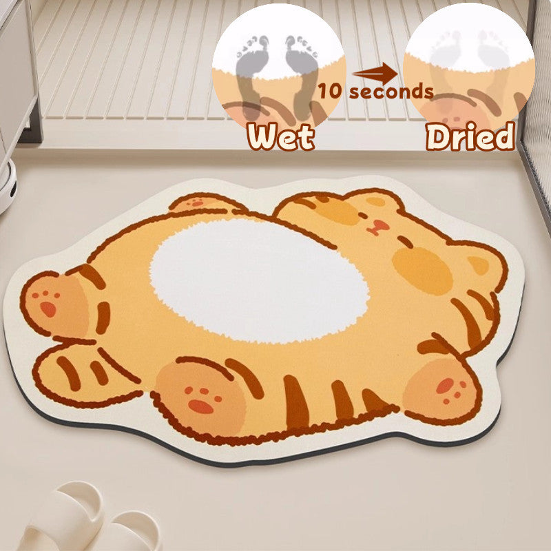 Plush Cartoon Shaped Cat Floor Bath Mat With Non Slip Backing And Memory Foam Padding