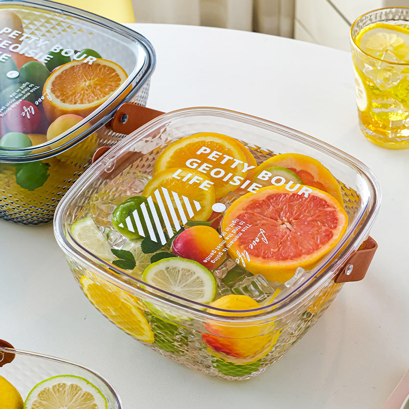 Portable food storage box with a tight-sealing lid and faux leather handle