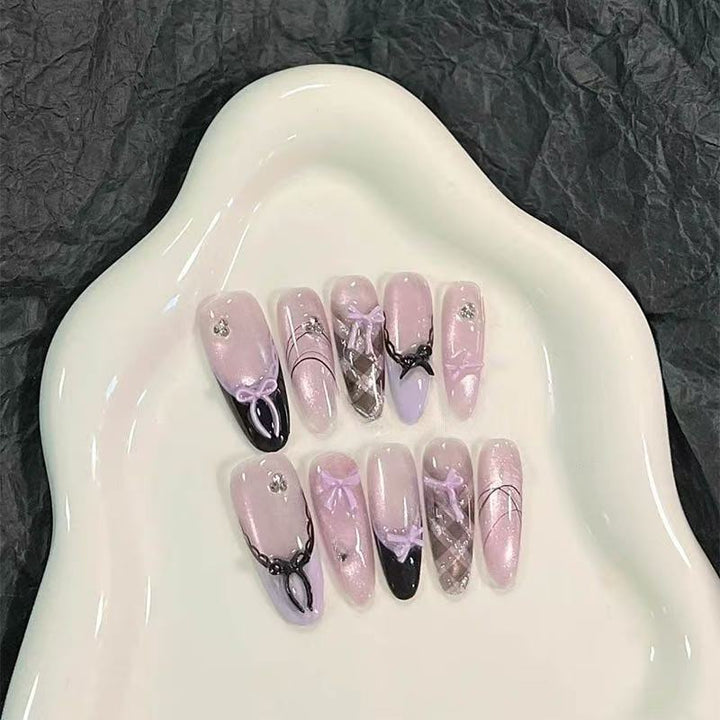 Artistic Press-On Nail Set with Bow Design