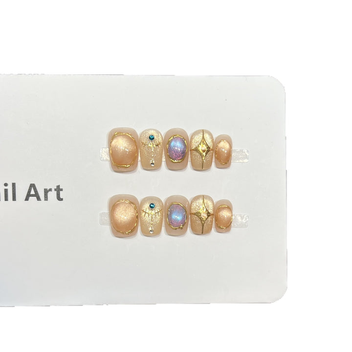 Decorative Press-On Nail Art Set with Shimmering Gemstone Accents Kalsten