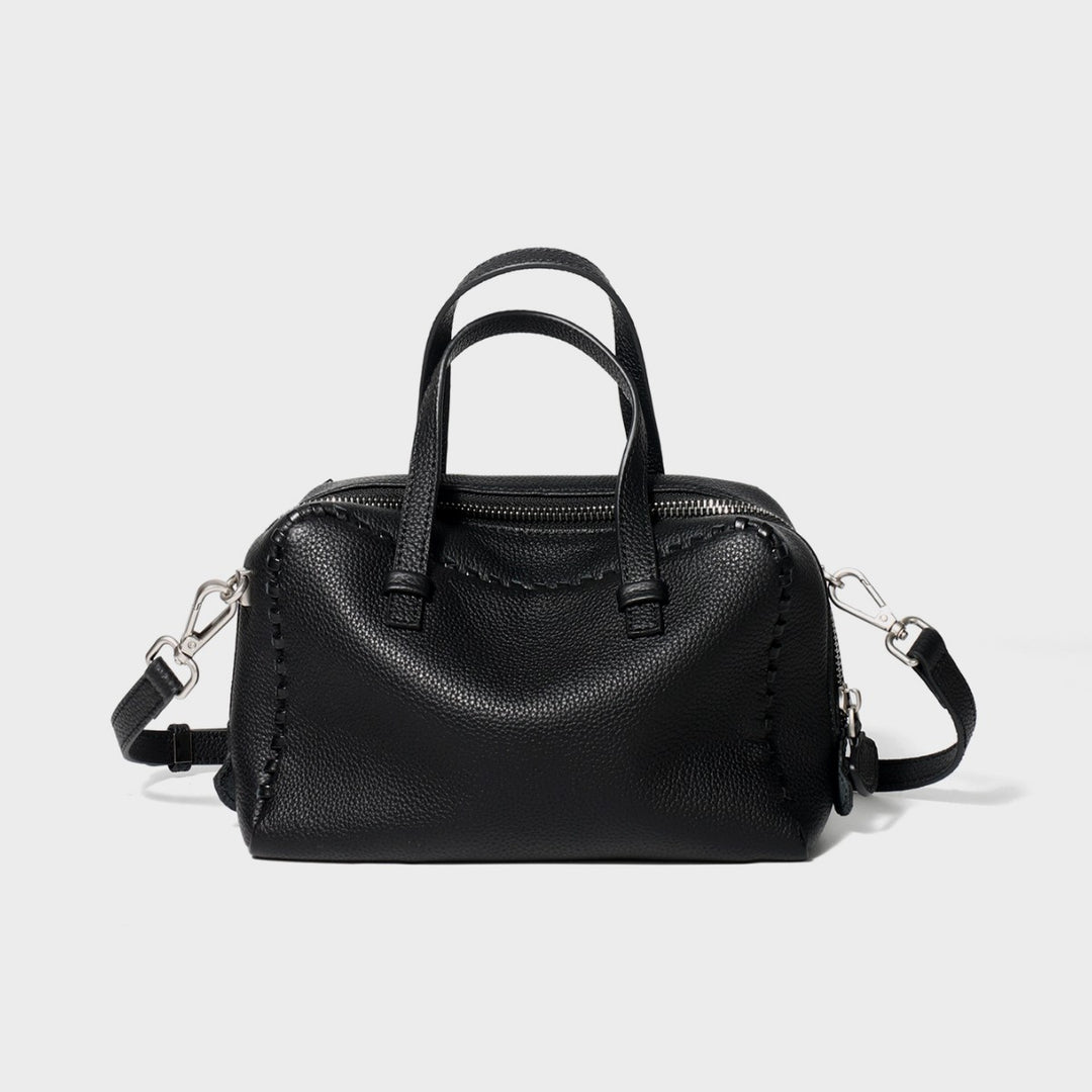 Pebbled Leather Doctor-Style Satchel with Whipstitch Trim & Detachable Crossbody Strap
