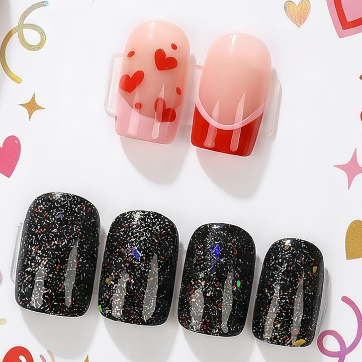 Creative artificial nails with heart design and glitter effects Kalsten