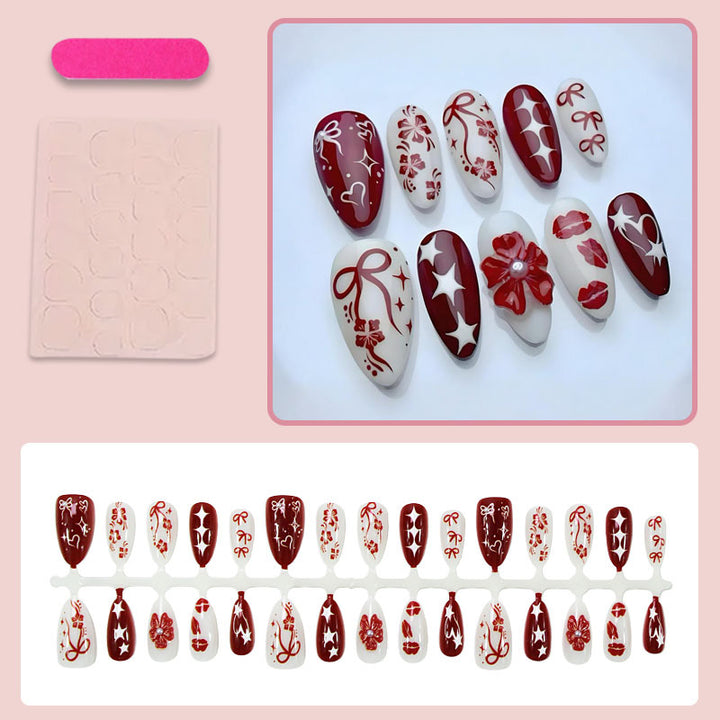 Artificial nail set with romantic heart and flower motifs Kalsten