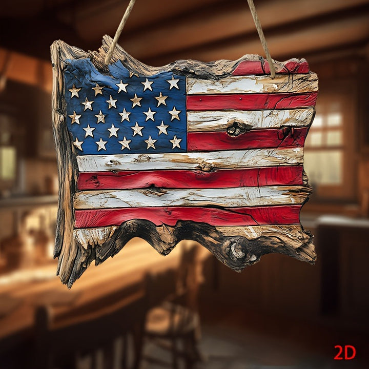 Unisex nan hand-carved rustic wood wall relief USA flag shape with 3D stars Kalsten