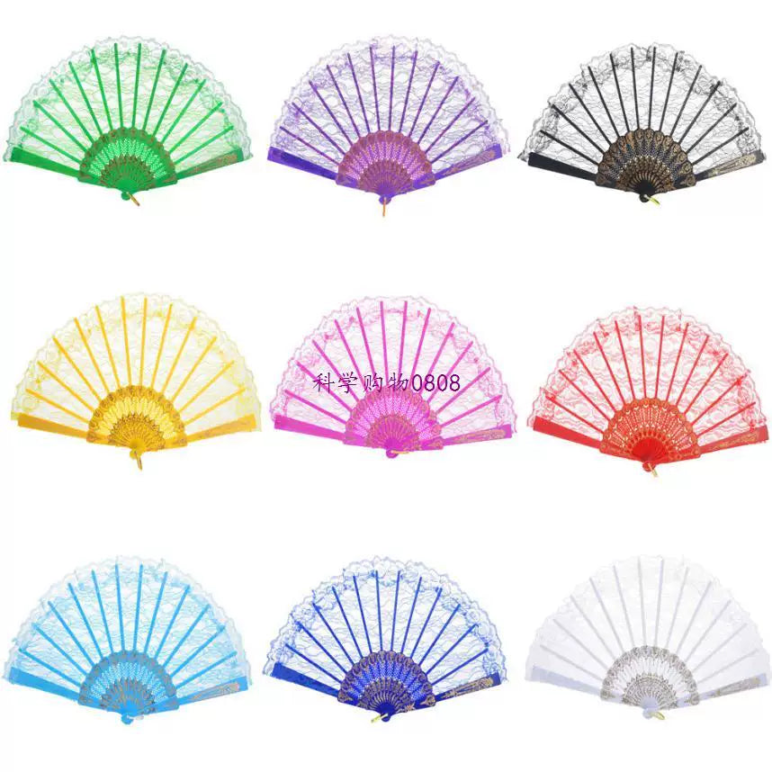 Ladies One Size Lace Folding Fans with Wavy Edges and Light Plastic Inserts Kalsten