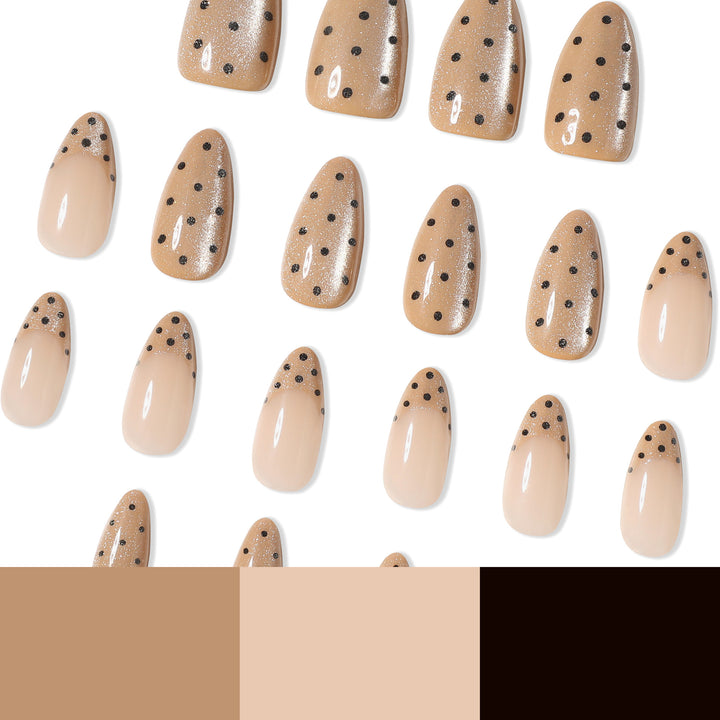 Elegant stiletto nails with glitter and dot design Kalsten