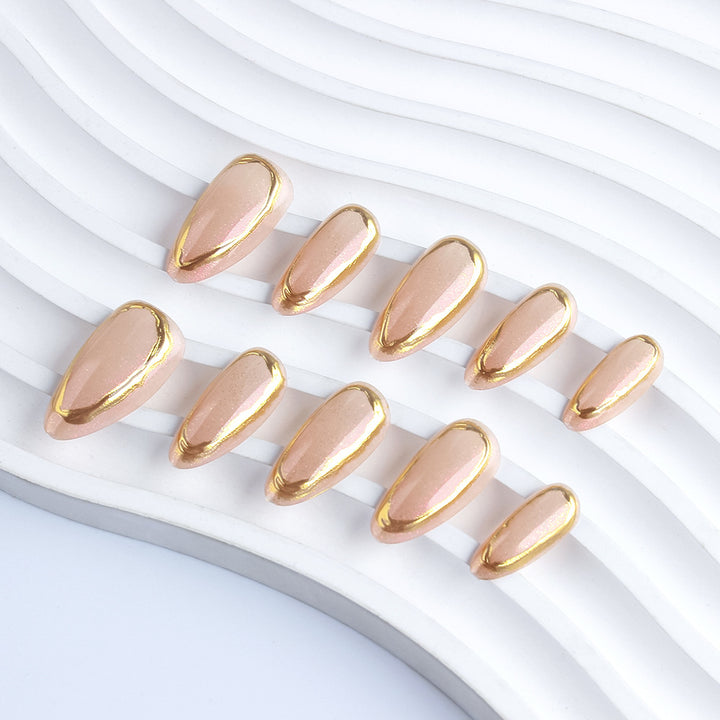 Chic Gold-Trimmed Gel Nail Set Kalsten