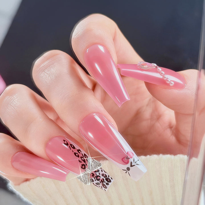Elegant Full Cover Press-On Nail Tips with Decorative Elements