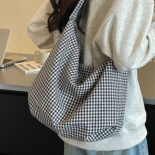 Cozy Gingham Print Shoulder Bag