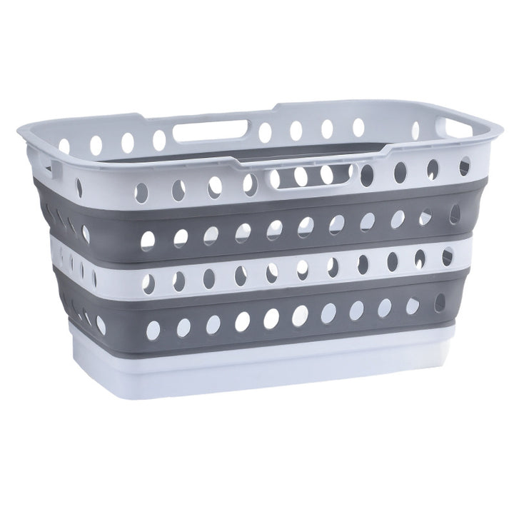 Collapsible laundry basket with wheels, ventilated sides and carrying handles