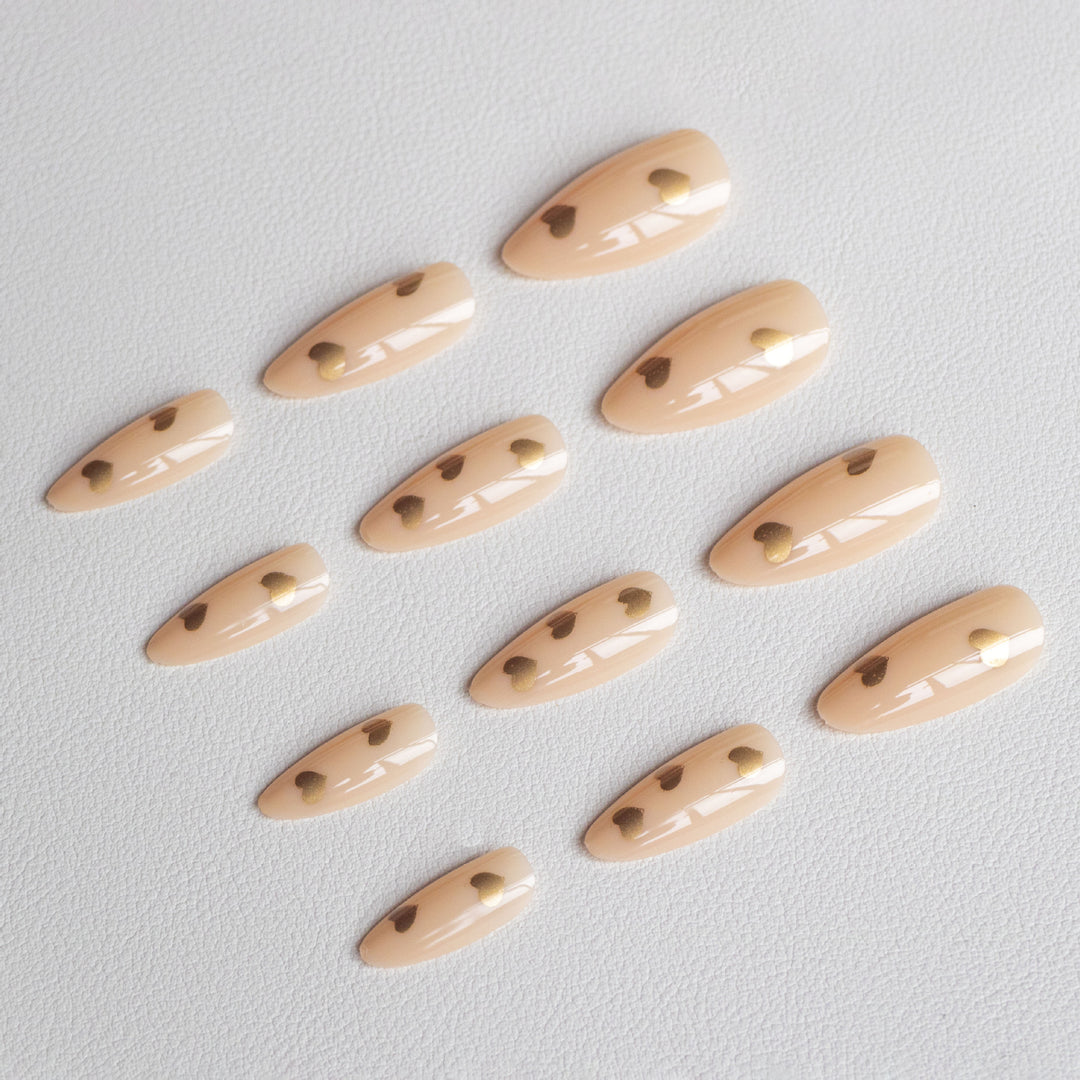 Elegant Heart-Decorated Press-On Nail Set