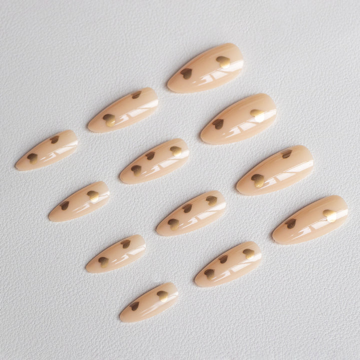 Elegant Heart-Decorated Press-On Nail Set