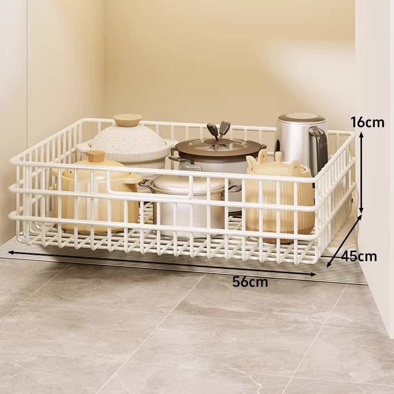 Stackable Metal Grid Pantry Storage Basket with Open Ventilated Frame and Integrated Carry Lip