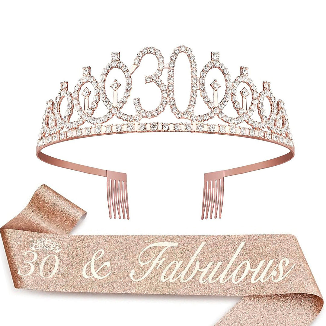 Ladies Crystal Princess Crown with 30 & Fabulous lettering Kalsten