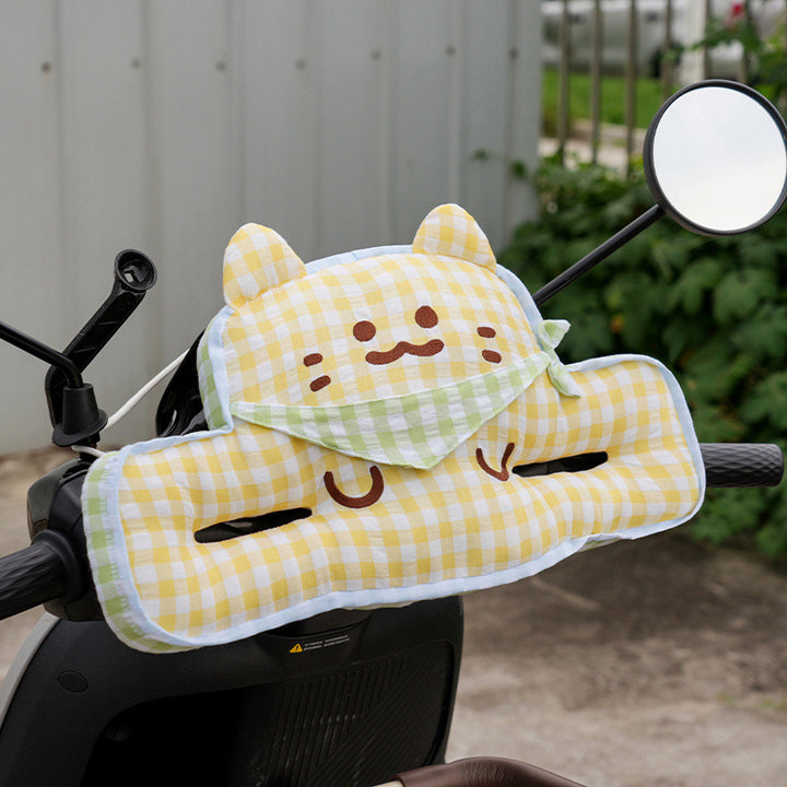 Padded handlebar mittens for scooter with cute plush cat design