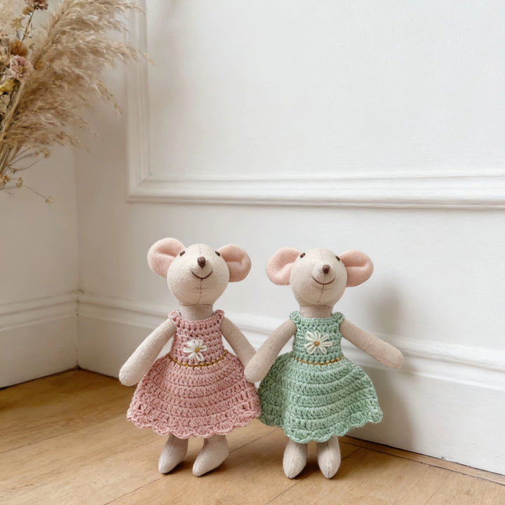 Handmade Organic Cotton Knit Mouse Plush Doll Set