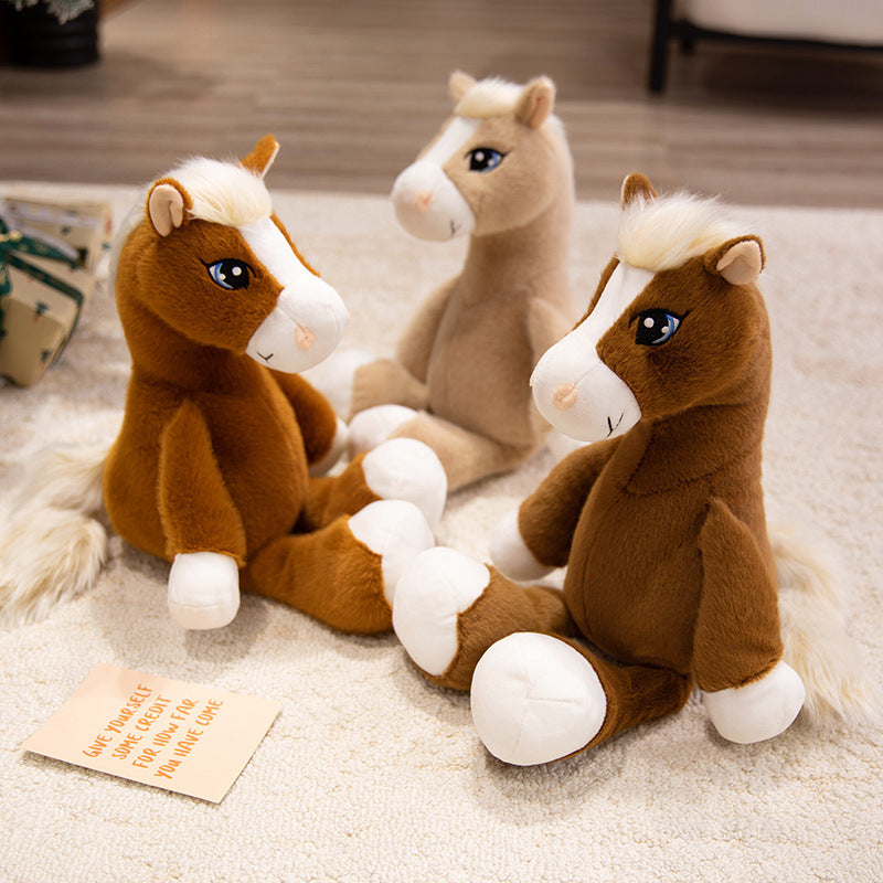 Plush Horse Cuddly Stuffed Pony with Fluffy Tail and Embroidered Face Kalsten