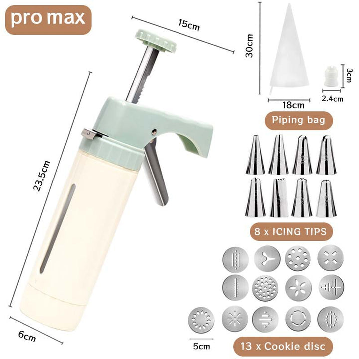 Professional Multi-Function Cookie Press and Icing Gun Set with Thirteen Cookie Discs and Eight Piping Tips