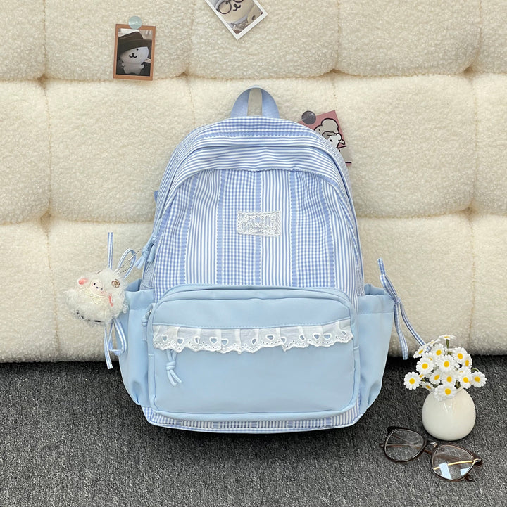 Stylish Striped Backpack with Decorative Accents Kalsten