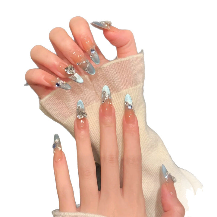 Artistic Press-On Nail Art Set with Floral and Gemstone Accents Kalsten