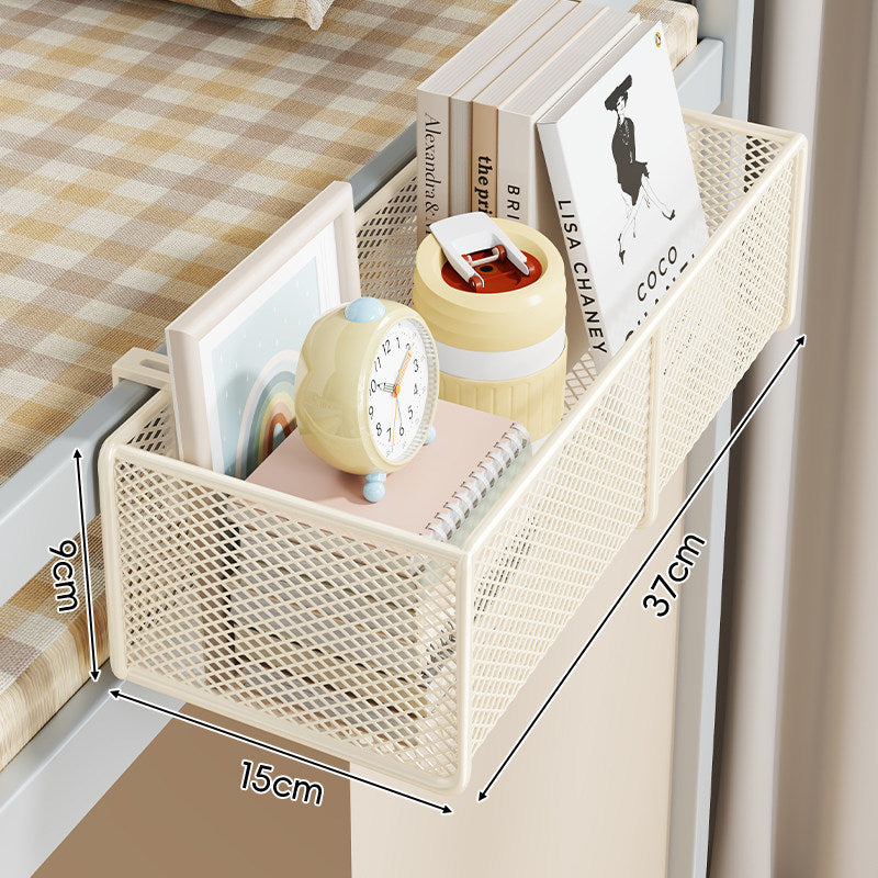 Clamp-On Bed Frame Hanging Mesh Organizer Basket with Rail Mount and Multipurpose Storage