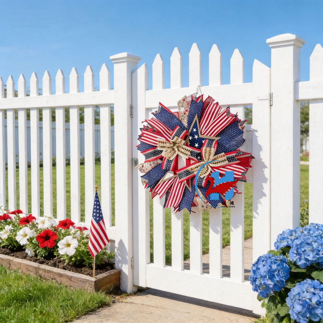 Unisex nan handcrafted patriotic star wreath with layered wooden stars, burlap ribbons and wired accents Kalsten