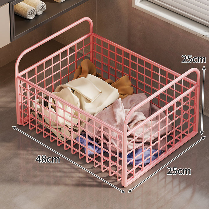 Metal Wire Grid Storage Basket with Raised Side Handles for Shelf and Countertop Organization