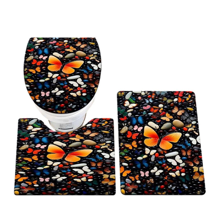 Decorative Rock and Butterfly Bathroom Mat Set Kalsten