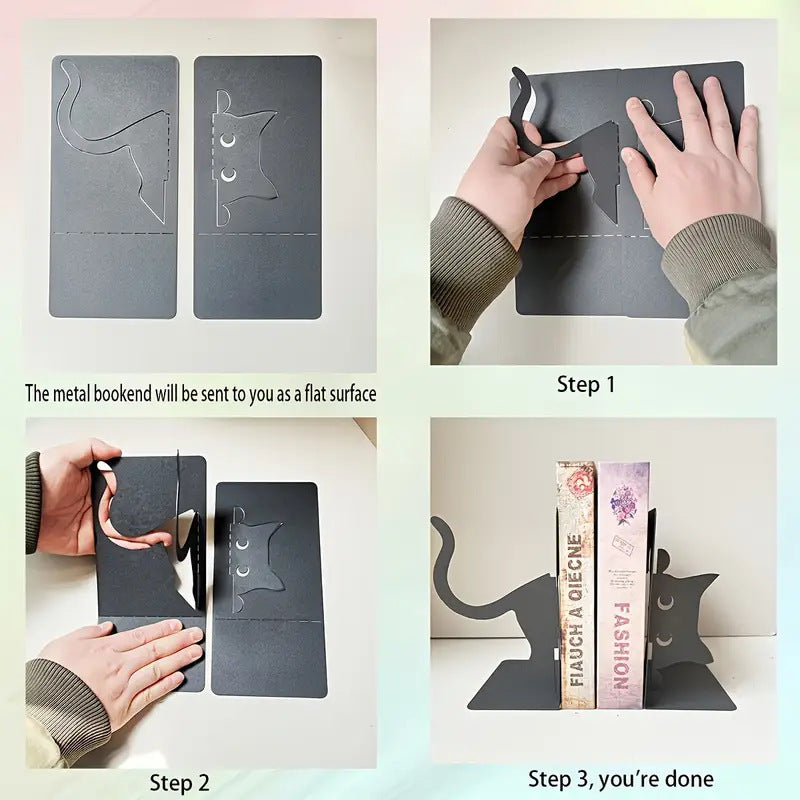 Cat-Shaped Metal Bookends