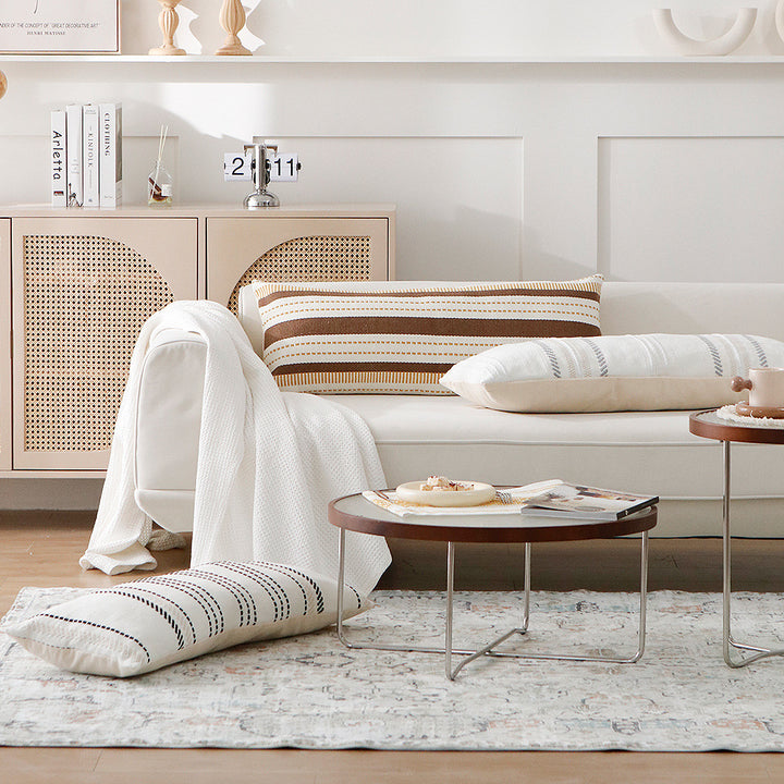 Long woven cushion cover in Boho stripe look with cotton texture Kalsten