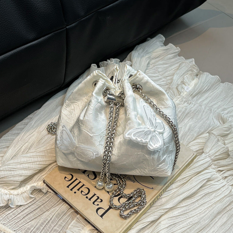 Butterfly Embellished Evening Drawstring Handbag