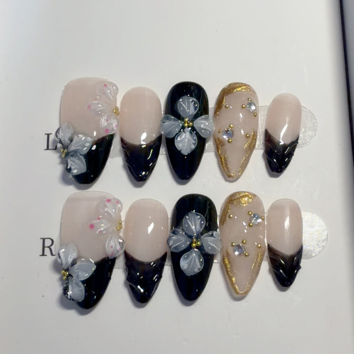 Floral Embellished Press-On Nail Art Set