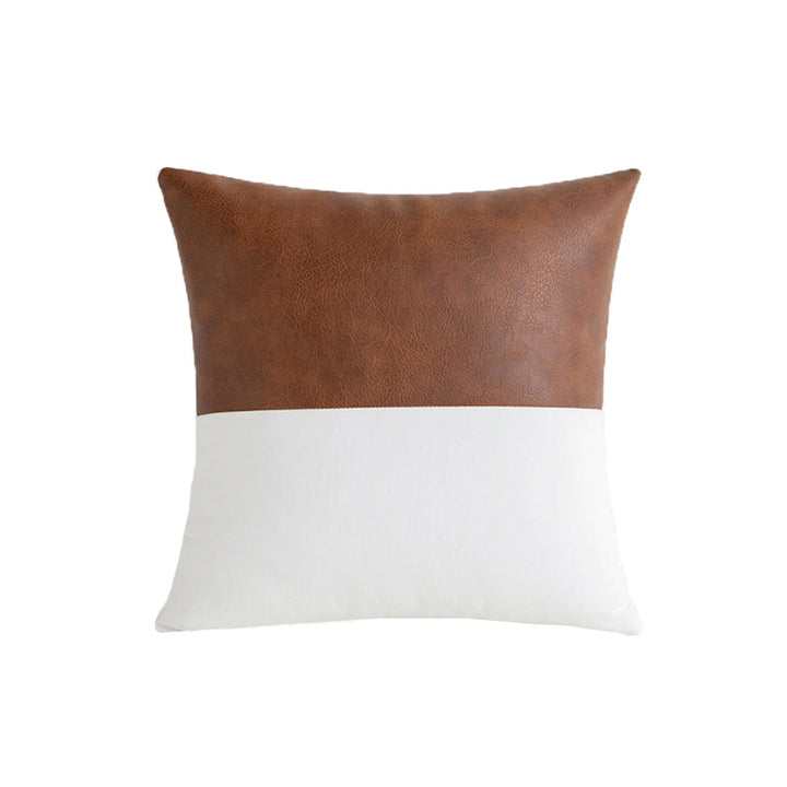 Decorative Leather-Accent Throw Pillow with Canvas Panel and Hidden Zipper