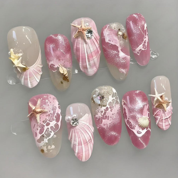 Artificial nail set with maritime shell and star pattern Kalsten