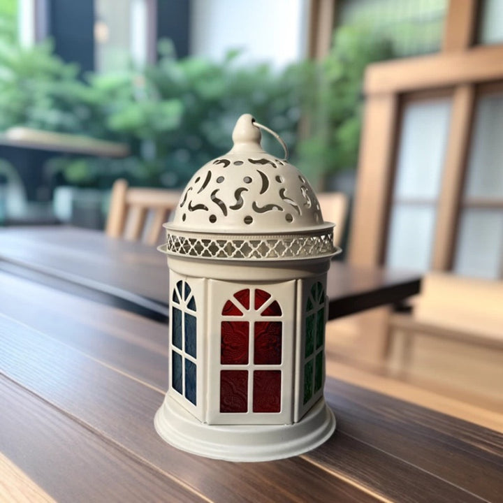 Ornate Metal Stained-Glass Tea Light Lantern Kalsten