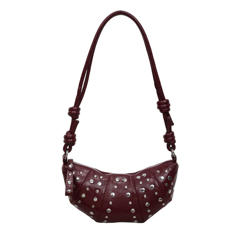 Studded Textured Leather Handbag