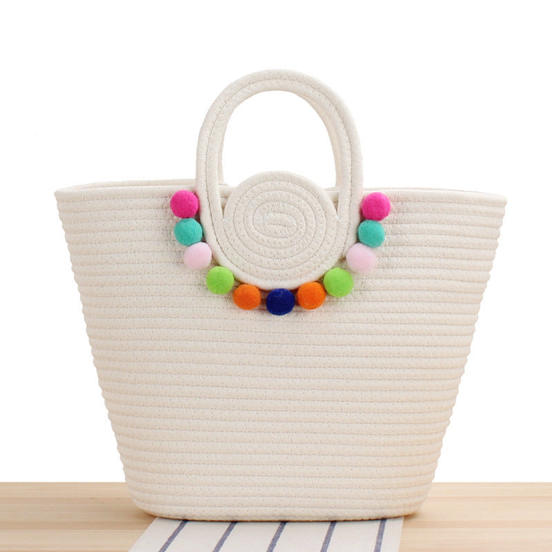 Playful beach bag with colorful pompom decor Kalsten
